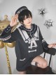 Midnight Flight Series Navy Blue Sailor Square Collar Ruffled Bowknot Ouji Fashion Long Sleeves Coat Short Pants Suit