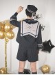 Midnight Flight Series Navy Blue Sailor Square Collar Ruffled Bowknot Ouji Fashion Long Sleeves Coat Short Pants Suit