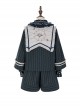 Midnight Flight Series Navy Blue Sailor Square Collar Ruffled Bowknot Ouji Fashion Long Sleeves Coat Short Pants Suit