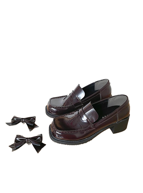 College Style Daily Patent Leather Glossy JK Lolita Square Toe Thick Mid Heel Uniform Shoes