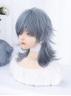 New Chinese Style Light Greyish Blue Cool Boy Curly Ouji Fashion Wolf Tail Mullet Head Full Head Wig