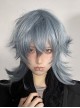 New Chinese Style Light Greyish Blue Cool Boy Curly Ouji Fashion Wolf Tail Mullet Head Full Head Wig