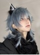 New Chinese Style Light Greyish Blue Cool Boy Curly Ouji Fashion Wolf Tail Mullet Head Full Head Wig