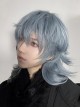 New Chinese Style Light Greyish Blue Cool Boy Curly Ouji Fashion Wolf Tail Mullet Head Full Head Wig