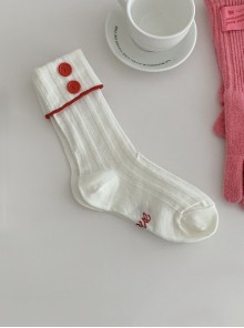 College Style Daily Simple Contrasting Colors Stripe Button Cute Sweet Lolita Fashion Cotton Cuffed Socks