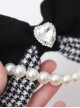 Autumn Winter Thick Velvet Rich Daughter Houndstooth Black White Love Diamond Pearl Decoration Kawaii Fashion Bowknot Hair Clip