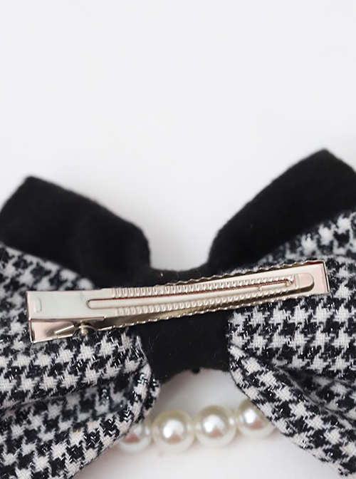 Autumn Winter Thick Velvet Rich Daughter Houndstooth Black White Love Diamond Pearl Decoration Kawaii Fashion Bowknot Hair Clip