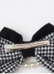 Autumn Winter Thick Velvet Rich Daughter Houndstooth Black White Love Diamond Pearl Decoration Kawaii Fashion Bowknot Hair Clip