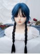 Stylish Slightly Curly Bangs Ultramarine Blue Highlights Black Long Hair Jellyfish Head Sweet Lolita Full Head Wig