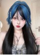 Stylish Slightly Curly Bangs Ultramarine Blue Highlights Black Long Hair Jellyfish Head Sweet Lolita Full Head Wig