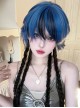 Stylish Slightly Curly Bangs Ultramarine Blue Highlights Black Long Hair Jellyfish Head Sweet Lolita Full Head Wig