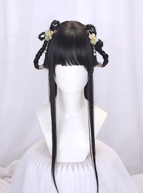 Chinese Style Hanfu Ancient Costume Junior Sister Styling Long Hair Flat Bangs Cute Classic Lolita Full Head Wig