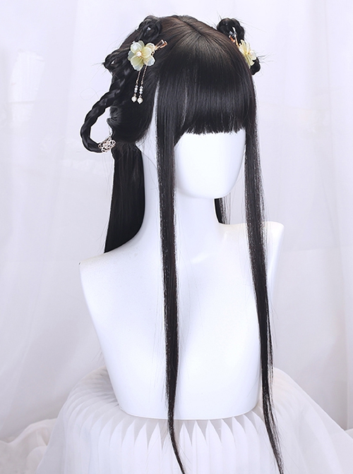 Chinese Style Hanfu Ancient Costume Junior Sister Styling Long Hair Flat Bangs Cute Classic Lolita Full Head Wig