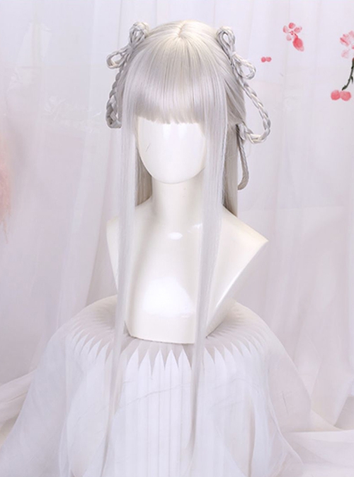 Chinese Style Hanfu Ancient Costume Junior Sister Styling Long Hair Flat Bangs Cute Classic Lolita Full Head Wig