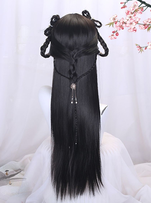 Chinese Style Hanfu Ancient Costume Junior Sister Styling Long Hair Flat Bangs Cute Classic Lolita Full Head Wig