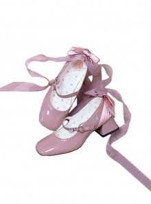 Little Night Daisy Series Elegant Light Purple Patent Leather Square Head Bowknot Diamond  Button Classic Lolita Shoes