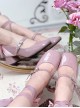 Little Night Daisy Series Elegant Light Purple Patent Leather Square Head Bowknot Diamond  Button Classic Lolita Shoes