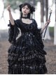 Day Night Light Series Gorgeous Noble Elegant Palace Style Dark Black Gothic Lolita Black Wedding Dress Veil Full Set