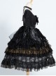 Day Night Light Series Gorgeous Noble Elegant Palace Style Dark Black Gothic Lolita Black Wedding Dress Veil Full Set