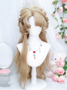 Roselle Series Golden Gorgeous Noble Oil Painting Style Side Parted Bangs Natural Simulated Long Curls Hair Classic Lolita Wig