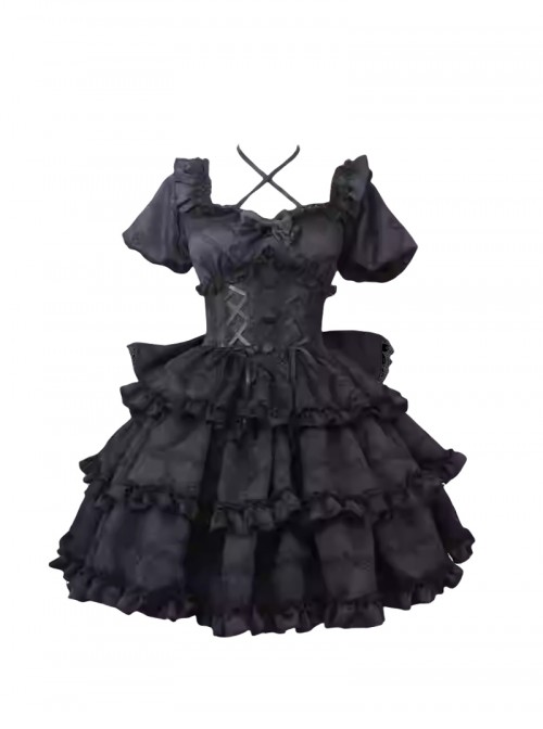 Puff Rose Series Princess Fluffy Ruffled Ballet Style Doll Sense Sweet Lolita Bowknot Tail Puff Sleeves Dress OP