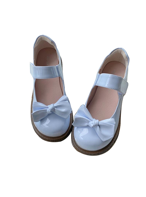 Macaron Series Cute Daily Lovely Round Toe Bowknot Biscuit Rubber Flat Sole Sweet Lolita Shallow Mouth Shoes