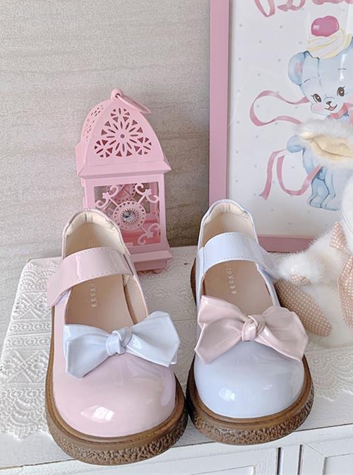 Macaron Series Cute Daily Lovely Round Toe Bowknot Biscuit Rubber Flat Sole Sweet Lolita Shallow Mouth Shoes