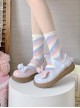 Macaron Series Cute Daily Lovely Round Toe Bowknot Biscuit Rubber Flat Sole Sweet Lolita Shallow Mouth Shoes