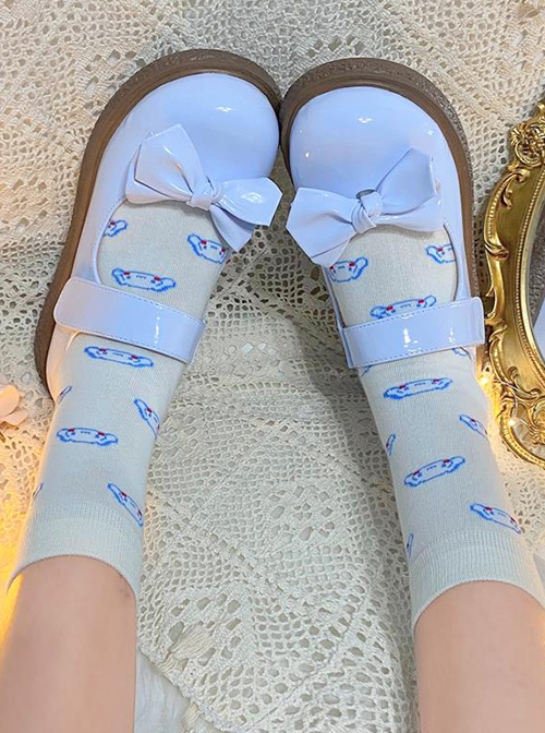 Macaron Series Cute Daily Lovely Round Toe Bowknot Biscuit Rubber Flat Sole Sweet Lolita Shallow Mouth Shoes