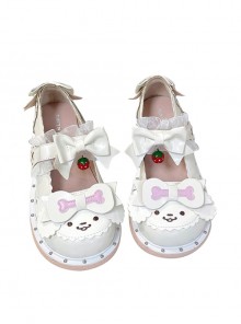 Little White Series New Styles Comfortable Daily Strawberry Bell Pendant Cute Cartoon White Dog Bone Bowknot Sweet Lolita Shoes