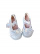 Little Peach Series Cute Lace Loving Heart Bowknot Tie Sweet Lolita Petal Edge Shallow Mouth Rubber Biscuit Bottom Shoes