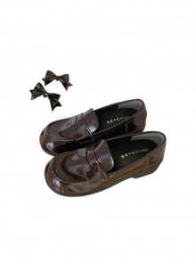 College Style Daily Basic Commute Glossy Round Toe Bowknot Patent Leather School Lolita JK Uniform Shoes