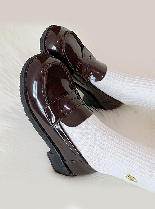 College Style Daily Basic Commute Glossy Round Toe Bowknot Patent Leather School Lolita JK Uniform Shoes