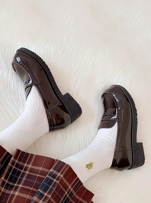 College Style Daily Basic Commute Glossy Round Toe Bowknot Patent Leather School Lolita JK Uniform Shoes