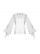 Steampunk Retro Strapped V Neck Basic White Cotton Lantern Sleeve Leg Sleeves Pullover Straight Top Shirt