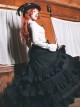 Victorian Style Black Layers Retro Versatile Gorgeous Edges Tassel Drawstring Adjustable Steampunk A Line Long Skirt