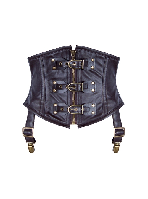 Steampunk Style Brown Versatile Elegant Retro Tighten Waist Lace Up Straps Fishbone PU Leather Rivet Girdle Belt