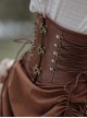 Steampunk Victorian Style Retro Elegant Brown Leather Metal Horn Buckle Side Straps Soft PU Belt Girdle