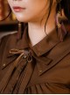 Steampunk Style Chocolate Brown Double Layers Bowknot Tie Rivet Buttons Autumn Winter Retro Long Sleeves Shirt