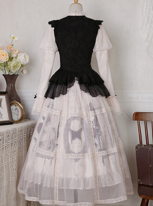 Rose Specimen Series Rose Princess Elegant Palace Style Black White Classic Lolita Sleeveless Dress Shirt Coat Dress Full Set