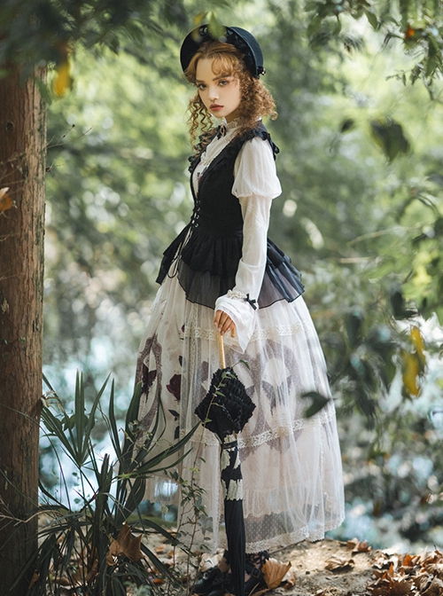 Rose Specimen Series Rose Princess Elegant Palace Style Black White Classic Lolita Sleeveless Dress Shirt Coat Dress Full Set