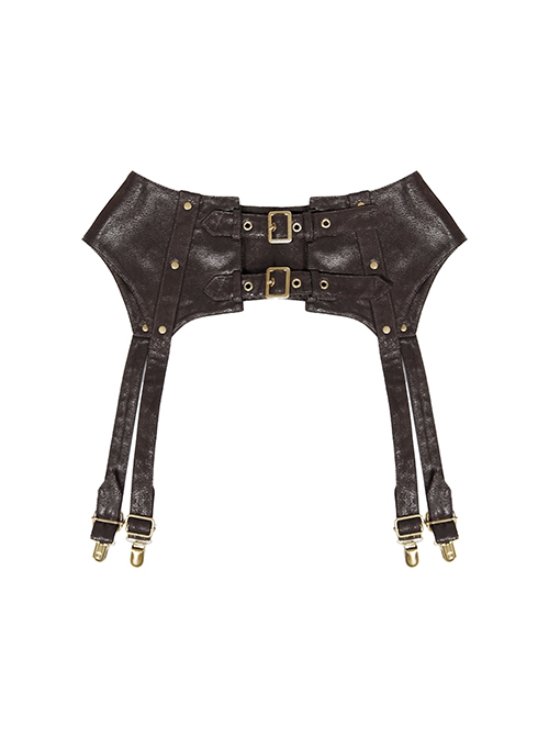 Steampunk Wasteland Style Brown Versatile Rivet Suspender Clip Metal Button Women Girdle Wide Belt