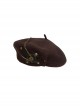 Brown Retro Steampunk Handmade Cross Leather Patch Rivets British Autumn Winter Hat Camel Wool Blend Painter Hat Beret