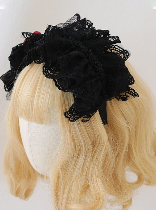 Gorgeous Noble Doll Sense Black Lace 3D Red Rose Halloween Gothic Lolita Hair Accessory Hairband KC