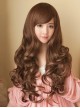 Japanese Style Natural Big Wavy Long Curls Cute Oblique Bangs Pear Blossom Head Kawaii Fashion Full Head Wig