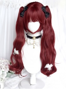 Accented Rose Series Raspberry Red Comic Feeling Sweet Lolita Long Roll Cute Double Ponytail Tiger Mouth Clip Wig