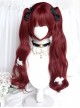 Accented Rose Series Raspberry Red Comic Feeling Sweet Lolita Long Roll Cute Double Ponytail Tiger Mouth Clip Wig
