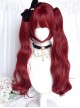 Accented Rose Series Raspberry Red Comic Feeling Sweet Lolita Long Roll Cute Double Ponytail Tiger Mouth Clip Wig