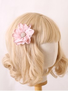 Elegant Fresh Curled 3D Organza Flowers Pearl Diamond Stamens Classic Lolita Hanamaru Hairpin Brooch