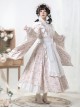 Hanamachi Chronicles Series Japanese Style Pink Kimono Elements Maid Garden Rabbit Printed Classic Lolita Apron Dress Set